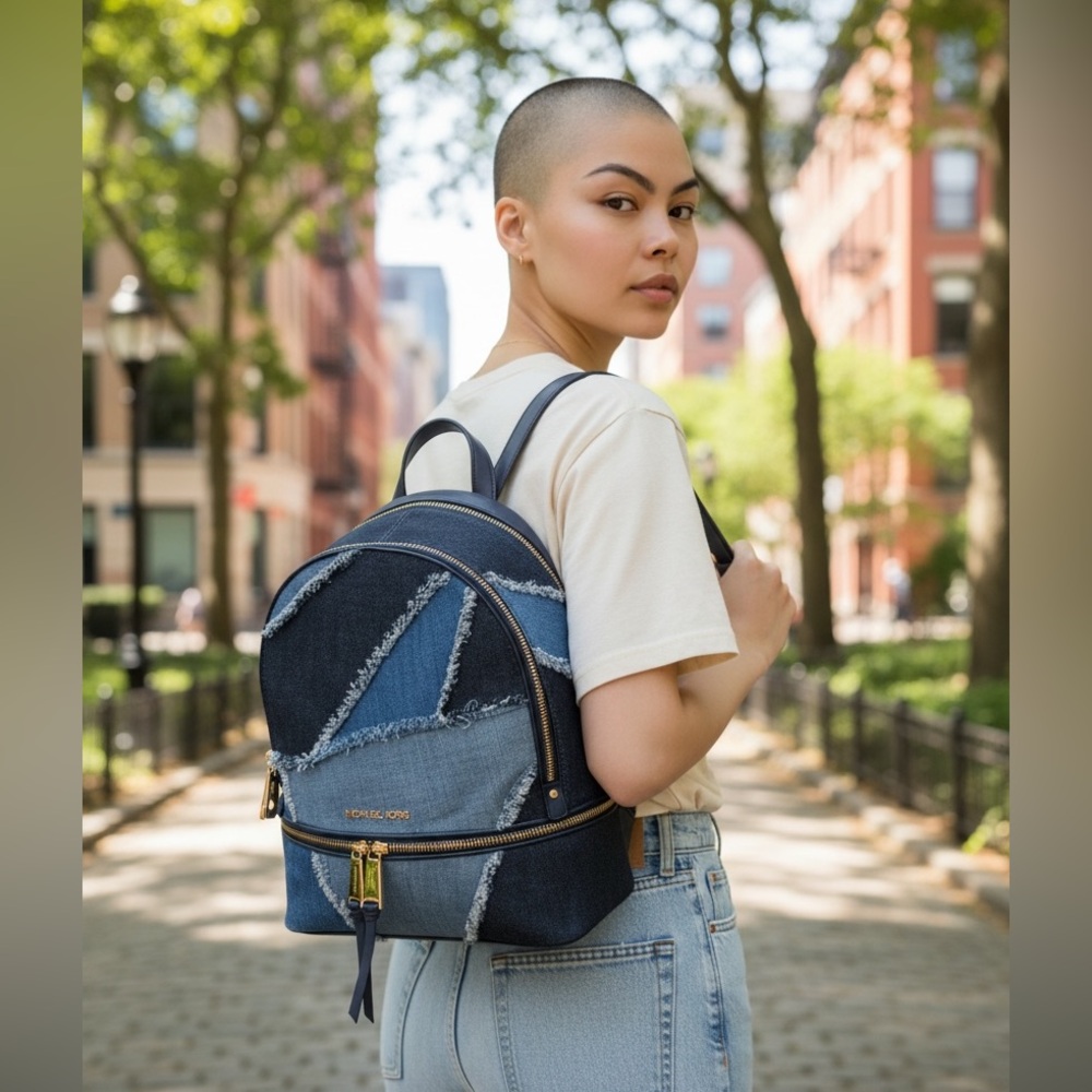 Michael Kors Blue Denim & Leather Backpack